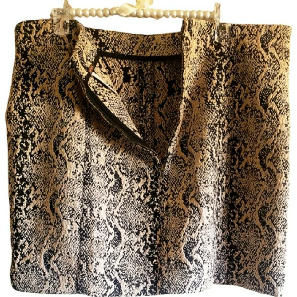 Free People Mini Skirt Black Tan Print 12 Hippie Geometric M Y2K Zippered Boho